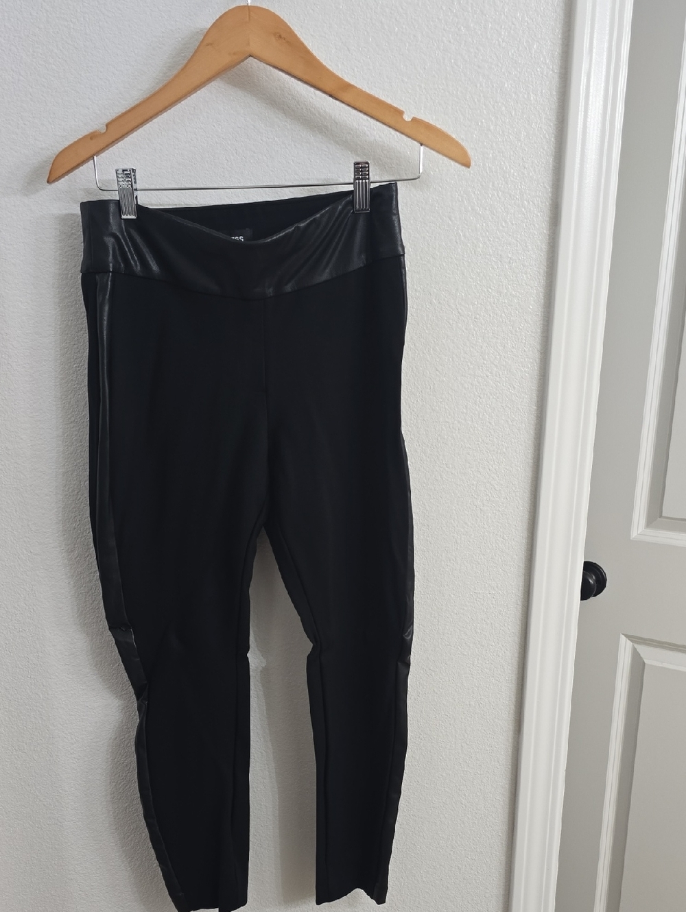 Express Black Leggings with Faux-Leather Trim